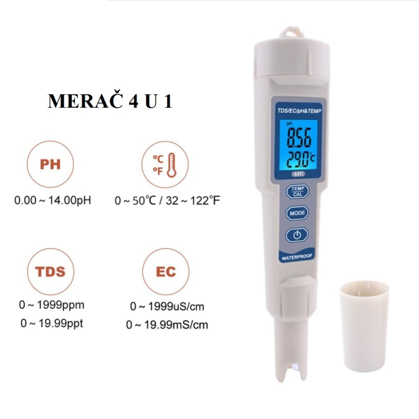 Merač pH EC TDS Temp (4 u 1) 3508 - Hidroponika
