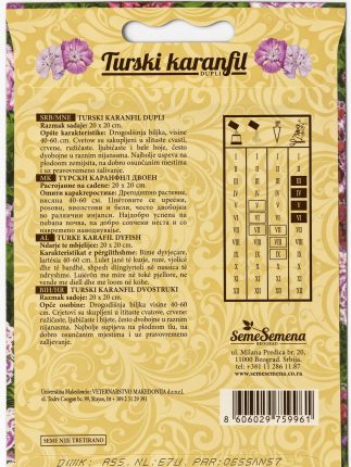 Seme Turski karanfil Dupli — zadnja strana